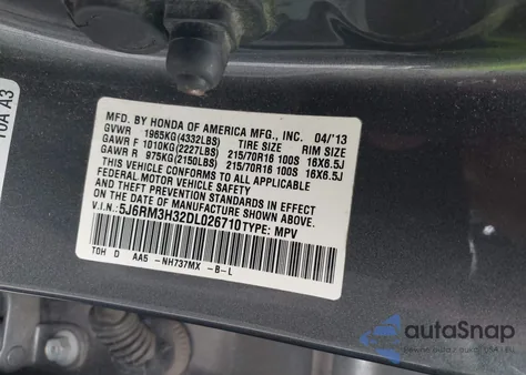 2013 Honda Cr-V Lx from USA, damaged, VIN 5J6RM3H32DL026710